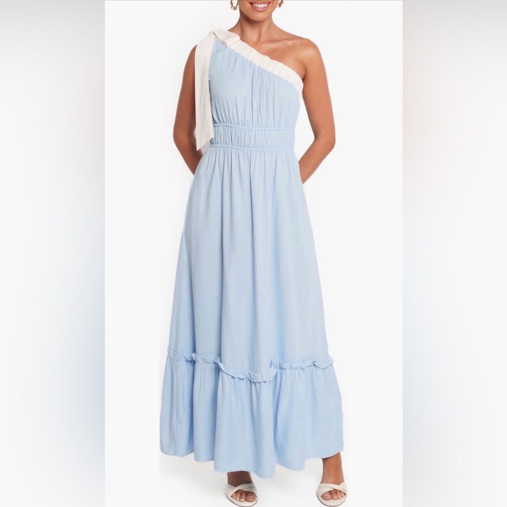 Petal & Pup One Shoulder Blue White Maxi Dress NWT Size M